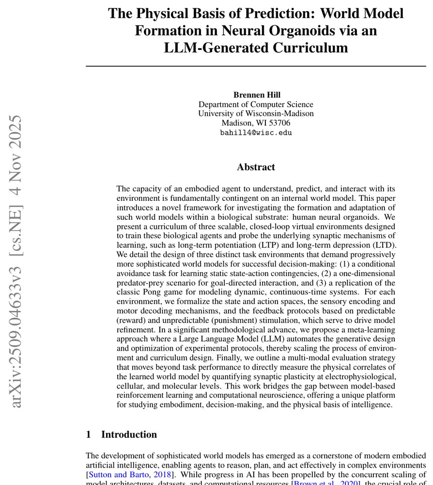 The Physical Basis of Prediction: World Model Formation in Neural Organoids via an LLM-Generated Curriculum Figure 1