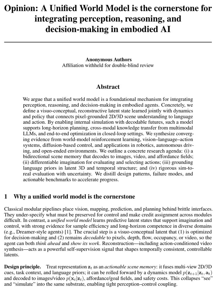Opinion: A Unified World Model is the cornerstone for integrating perception, reasoning, and decision-making in embodied AI Figure 1