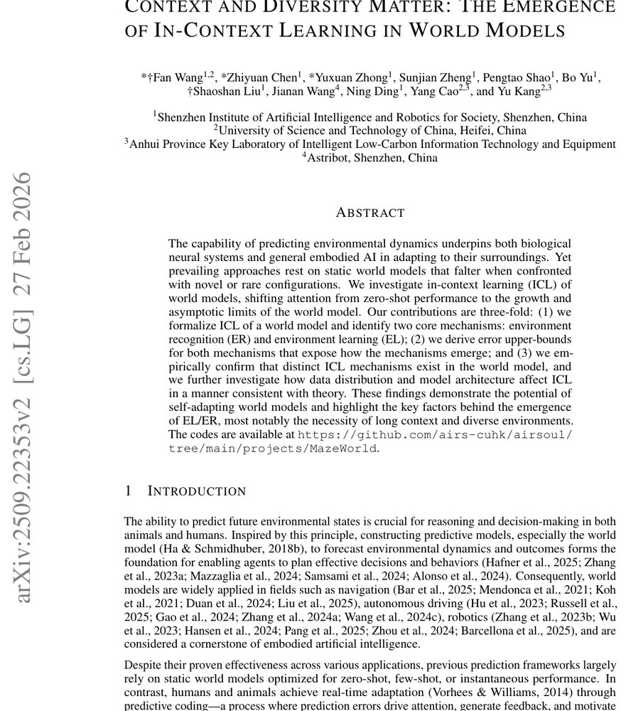 Context and Diversity Matter: The Emergence of In-Context Learning in World Models Figure 1