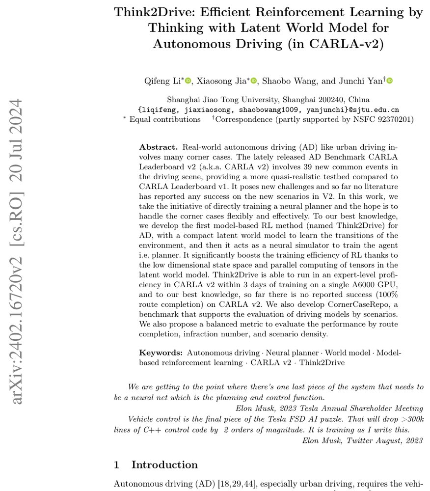 Efficient Reinforcement Learning by Thinking in Latent World Model for Quasi-Realistic Autonomous Driving Figure 1