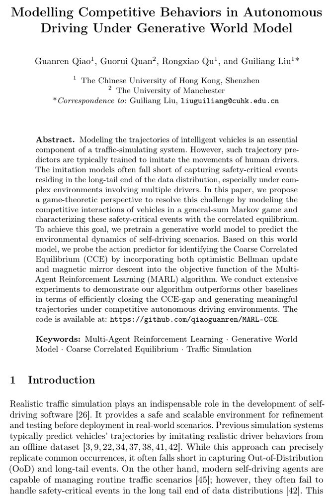 Modelling Competitive Behaviors in Autonomous Driving Under Generative World Model Figure 1