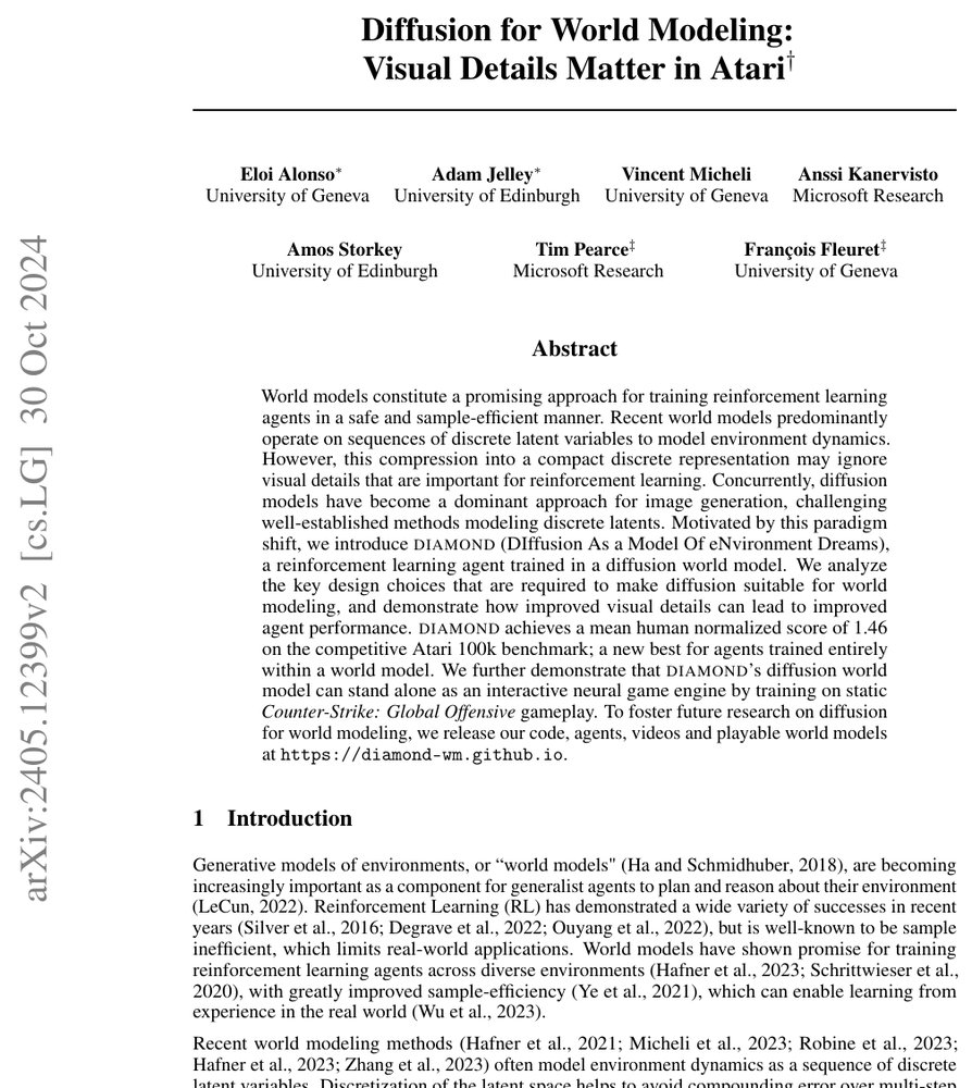 Diffusion for World Modeling: Visual Details Matter in Atari Figure 1