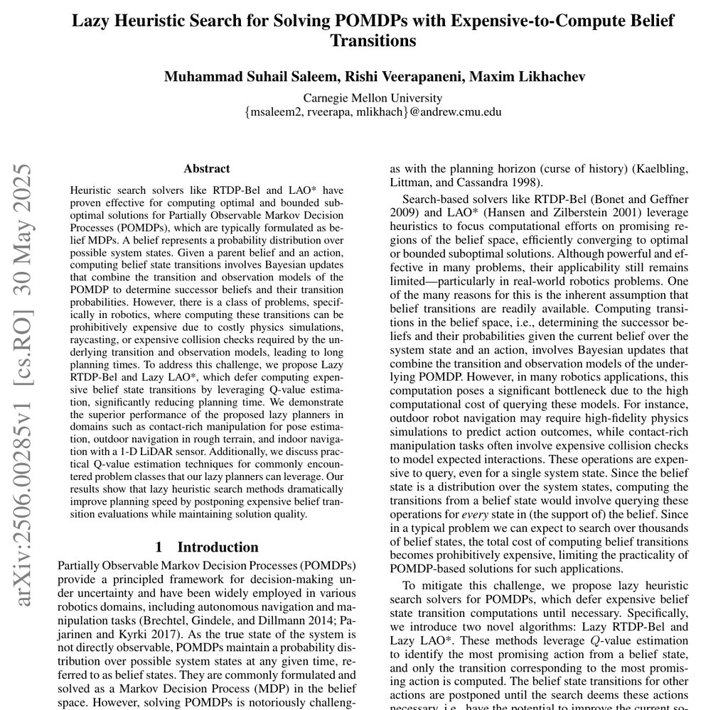 Lazy Heuristic Search for Solving POMDPs with Expensive-to-Compute Belief Transitions Figure 1