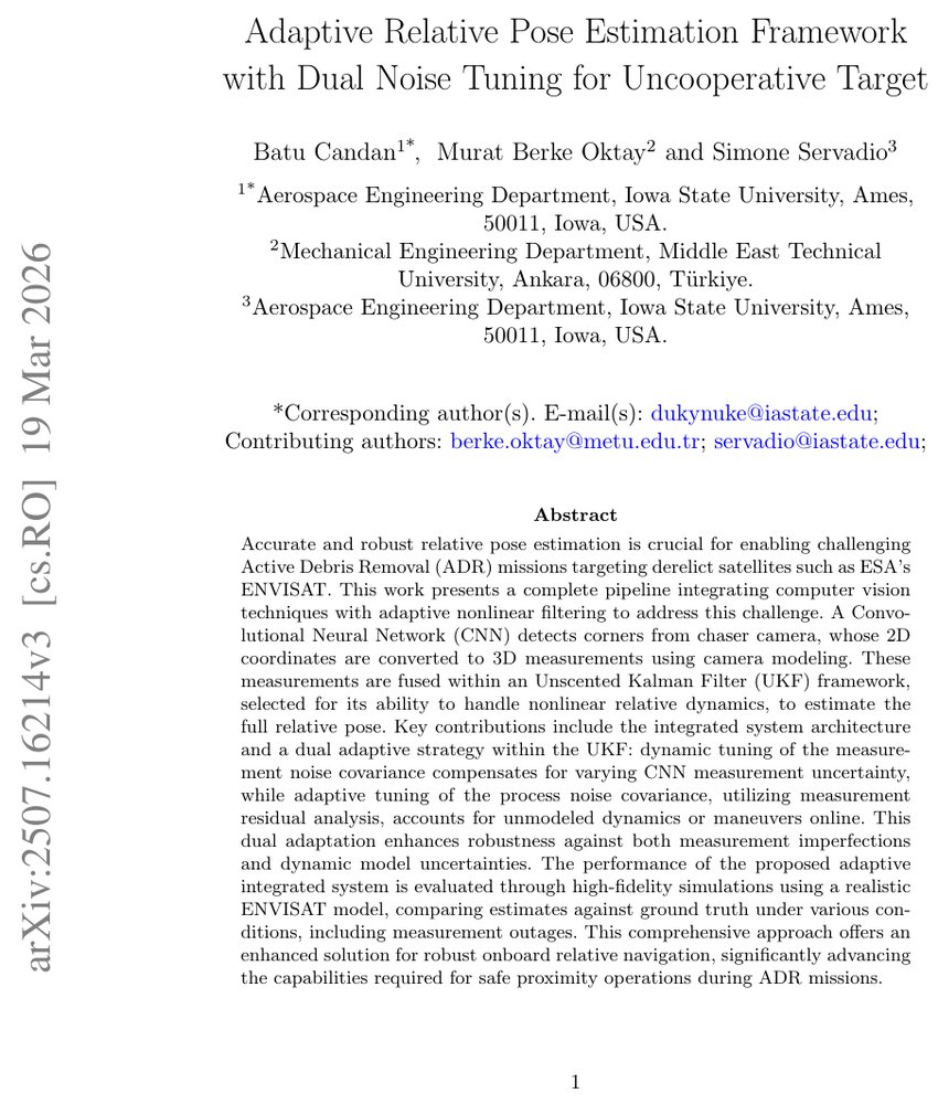 Adaptive Relative Pose Estimation Framework with Dual Noise Tuning for Safe Approaching Maneuvers Figure 1