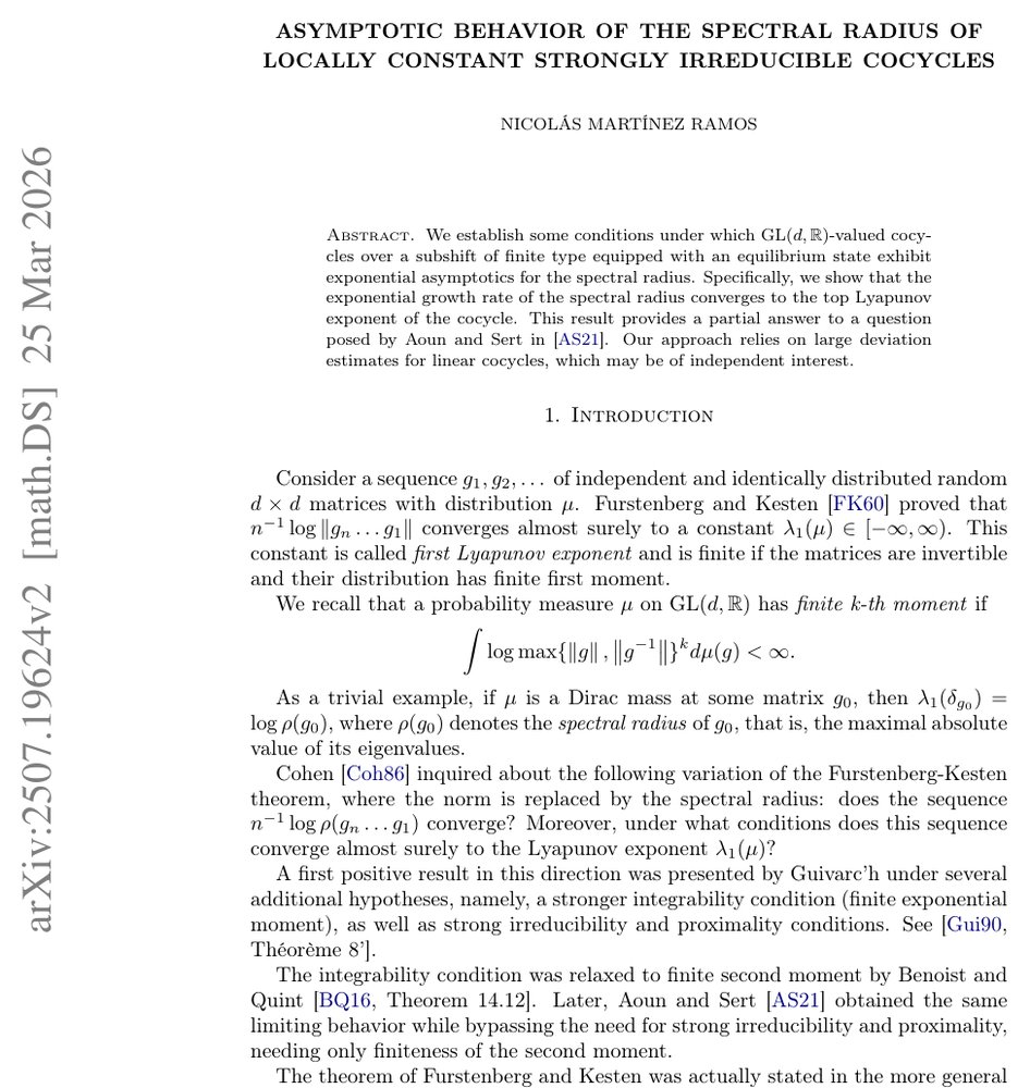 Asymptotic behavior of the spectral radius of locally constant strongly irreducible cocycles Figure 1