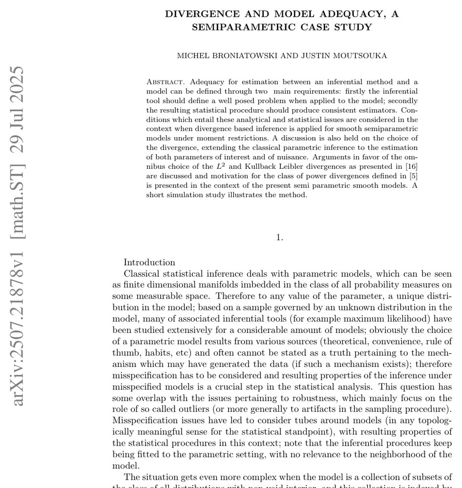 Divergence and Model Adequacy, A Semiparametric Case Study Figure 1