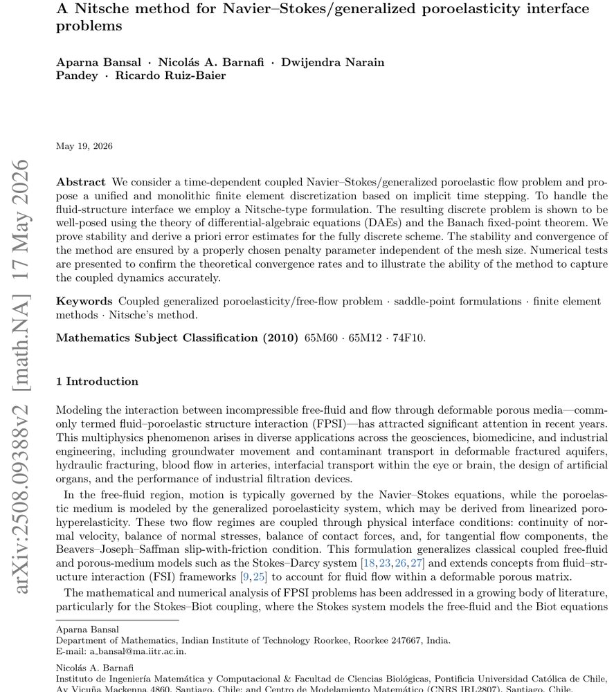 A Nitsche method for Navier--Stokes/generalized poroelasticity interface problems Figure 1
