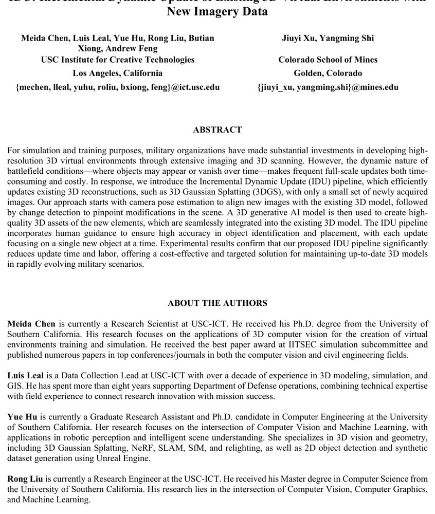 IDU: Incremental Dynamic Update of Existing 3D Virtual Environments with New Imagery Data Figure 1