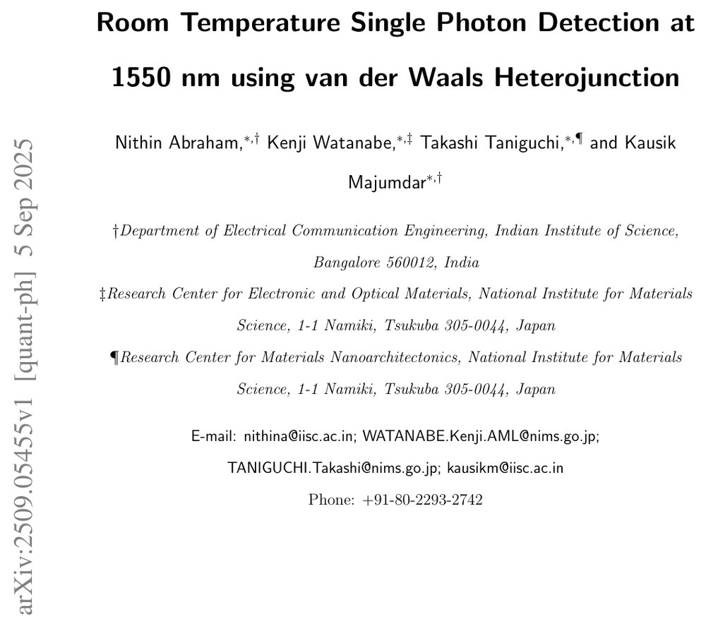 Room Temperature Single Photon Detection at 1550 nm using van der Waals Heterojunction Figure 1
