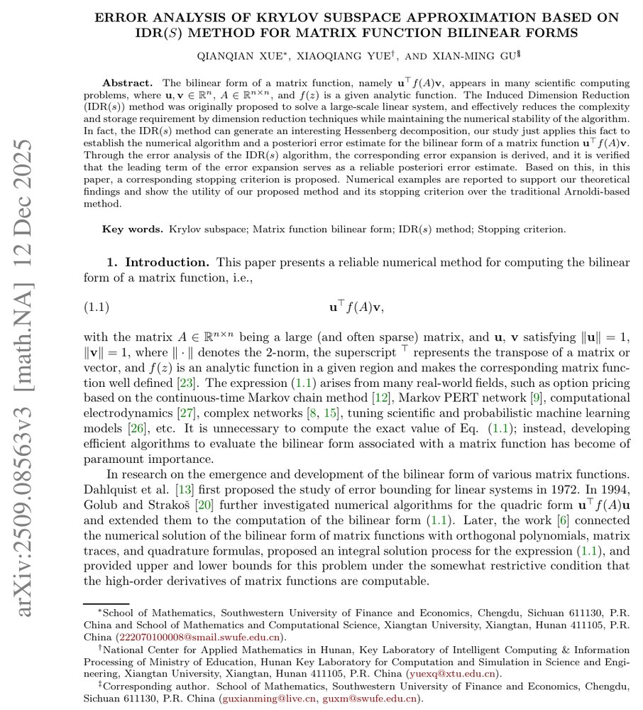 Error Analysis of Krylov Subspace approximation Based on IDR( $s$ ) Method for Matrix Function Bilinear Forms Figure 1