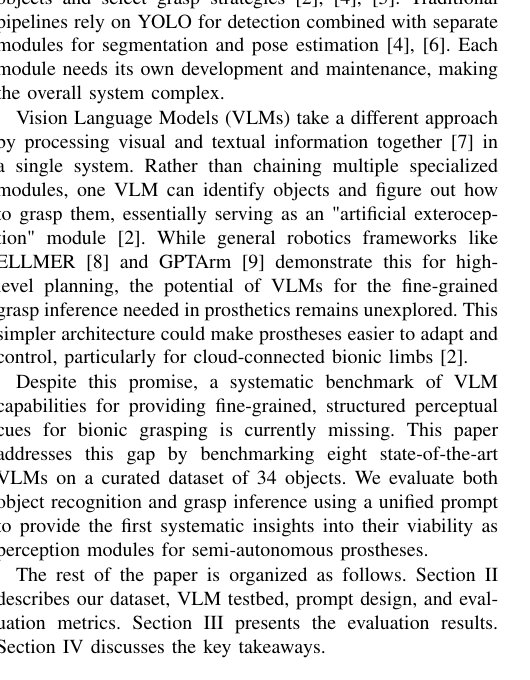 Using Visual Language Models to Control Bionic Hands: Assessment of Object Perception and Grasp Inference Figure 1