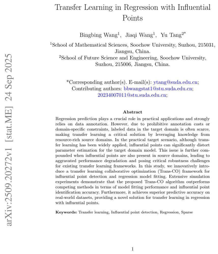 Transfer Learning in Regression with Influential Points Figure 1