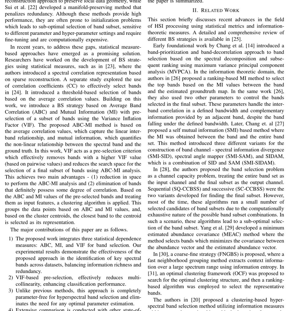 Multicollinearity-Aware Parameter-Free Strategy for Hyperspectral Band Selection: A Dependence Measures-Based Approach Figure 1