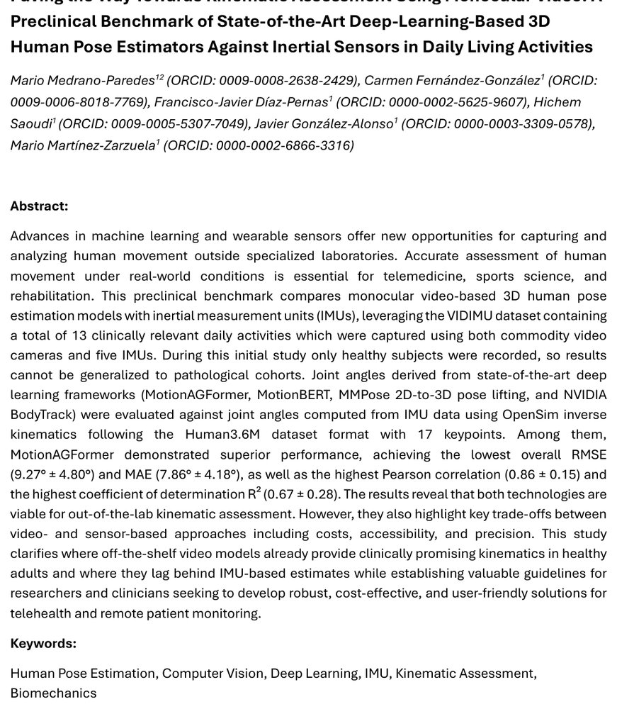 Paving the Way Towards Kinematic Assessment Using Monocular Video: A Preclinical Benchmark of State-of-the-Art Deep-Learning-Based 3D Human Pose Estimators Against Inertial Sensors in Daily Living Activities Figure 1