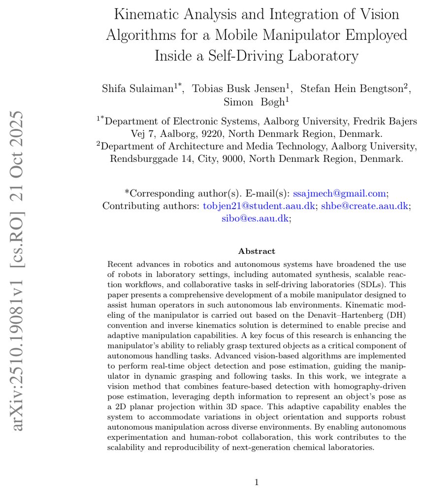 Kinematic Analysis and Integration of Vision Algorithms for a Mobile Manipulator Employed Inside a Self-Driving Laboratory Figure 1