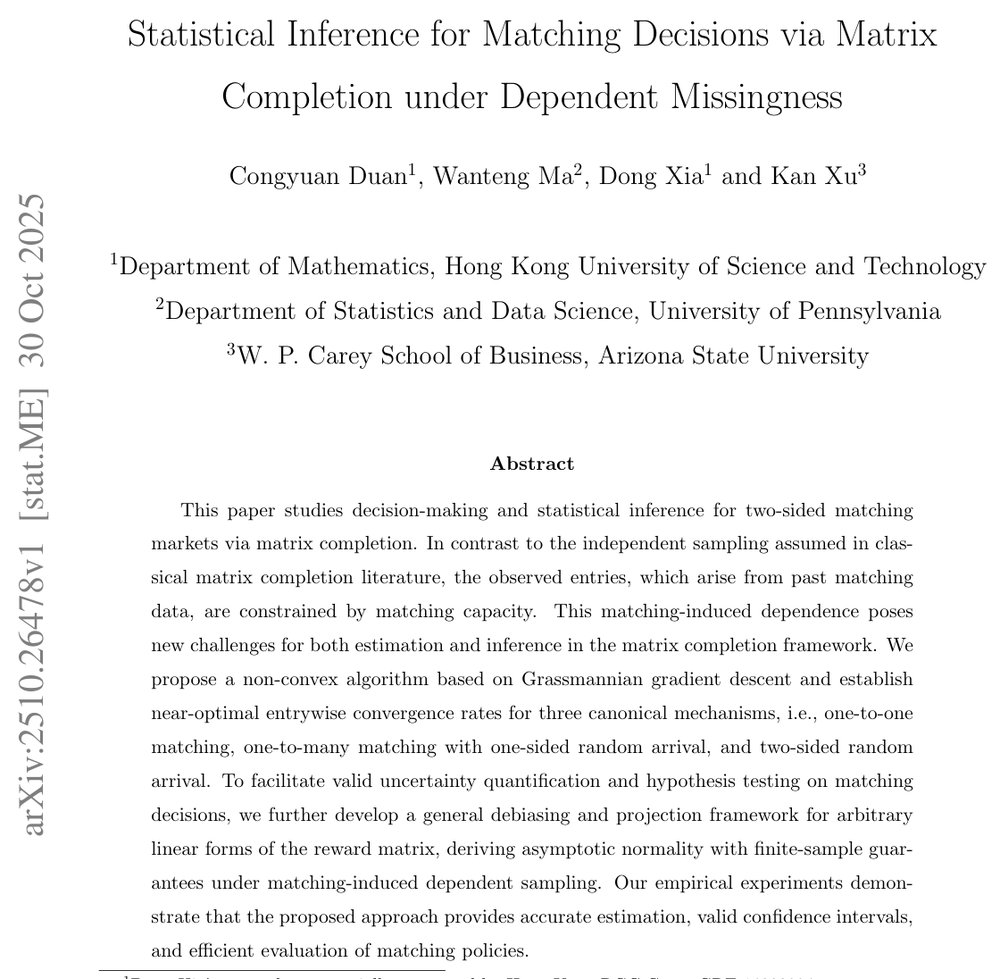 Statistical Inference for Matching Decisions via Matrix Completion under Dependent Missingness Figure 1