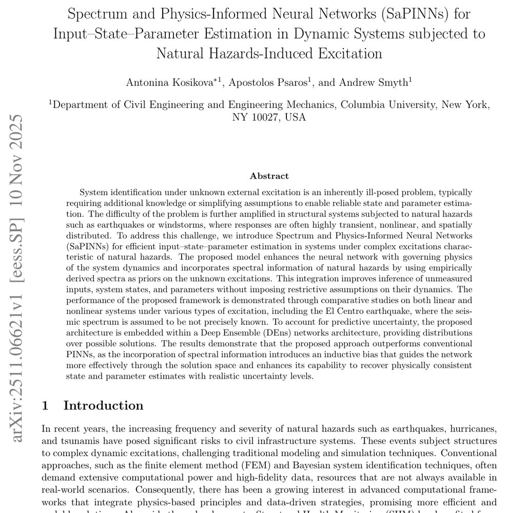Spectrum and Physics-Informed Neural Networks (SaPINNs) for Input-State-Parameter Estimation in Dynamic Systems Subjected to Natural Hazards-Induced Excitation Figure 1