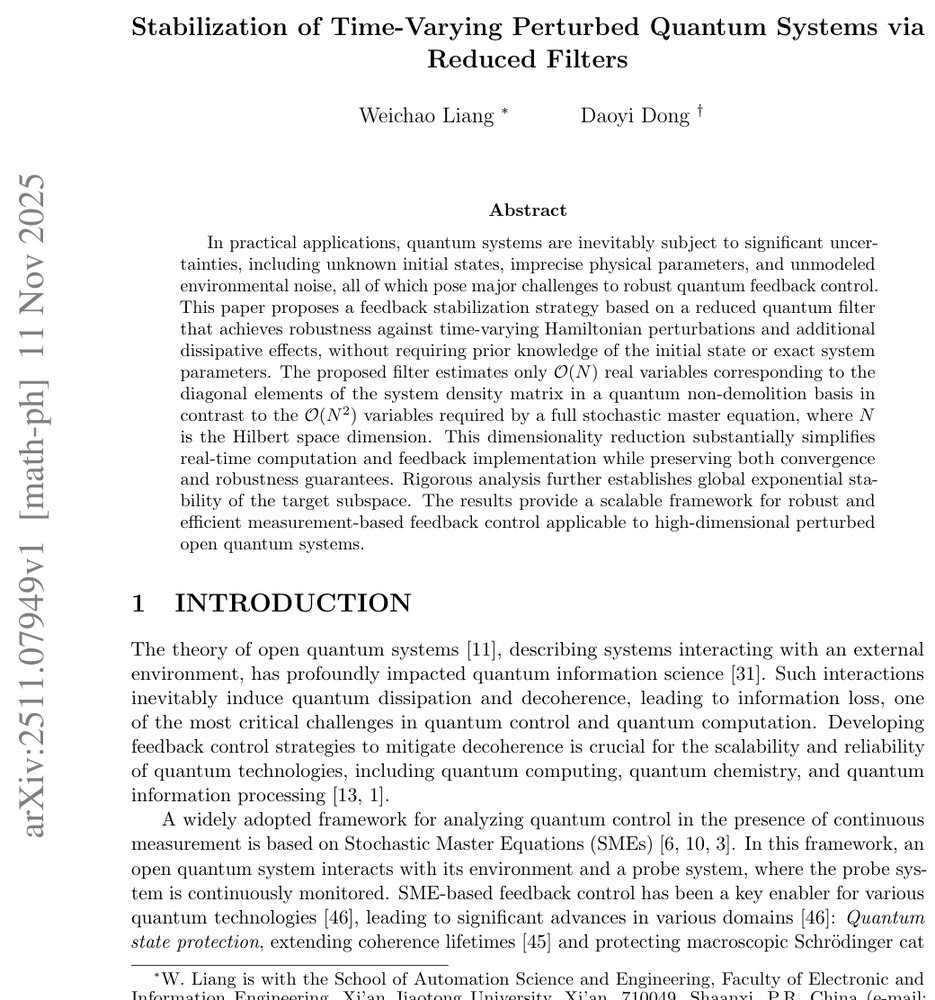 Stabilization of Time-Varying Perturbed Quantum Systems via Reduced Filters Figure 1