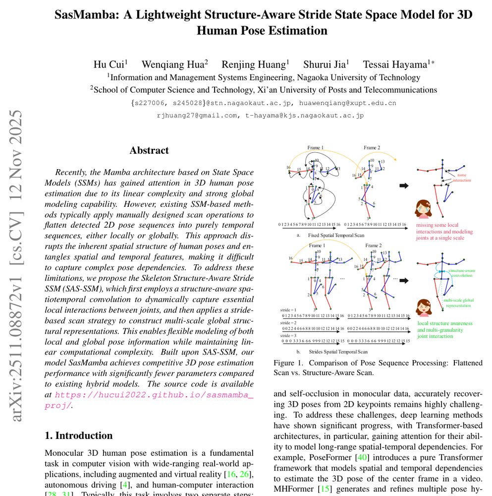 SasMamba: A Lightweight Structure-Aware Stride State Space Model for 3D Human Pose Estimation Figure 1