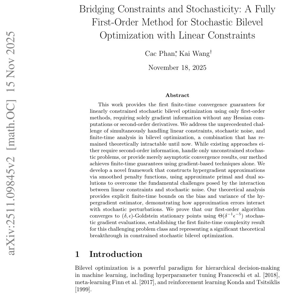 Bridging Constraints and Stochasticity: A Fully First-Order Method for Stochastic Bilevel Optimization with Linear Constraints Figure 1