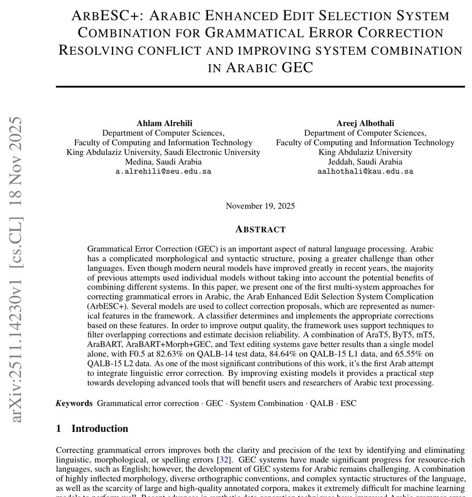ArbESC+: Arabic Enhanced Edit Selection System Combination for Grammatical Error Correction Resolving conflict and improving system combination in Arabic GEC Figure 1