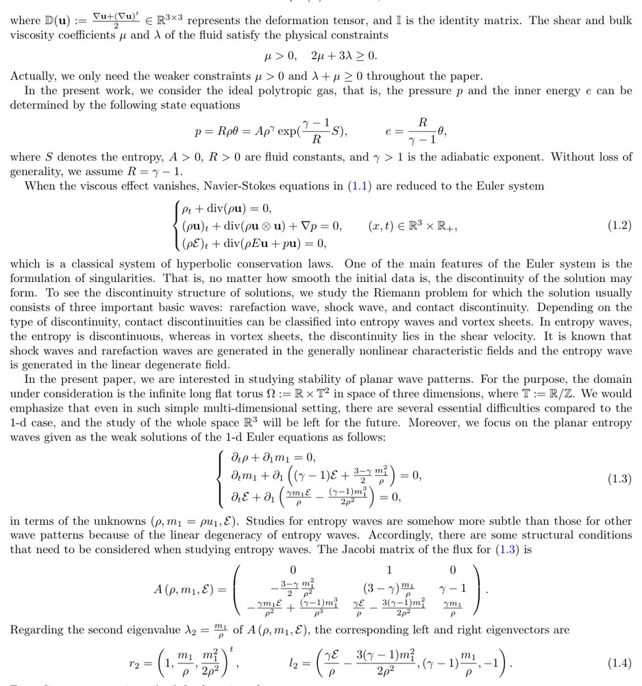 Asymptotic stability of planar entropy wave for 3-d Navier-Stokes equations in Eulerian coordinates Figure 1