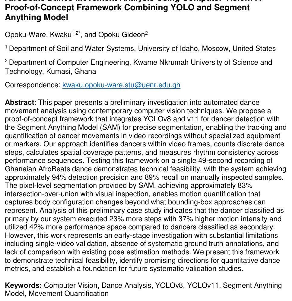 AfroBeats Dance Movement Analysis Using Computer Vision: A Proof-of-Concept Framework Combining YOLO and Segment Anything Model Figure 1