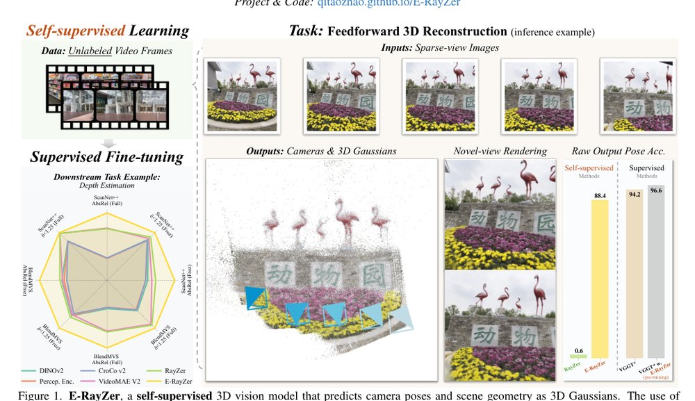E-RayZer: Self-supervised 3D Reconstruction as Spatial Visual Pre-training Figure 1