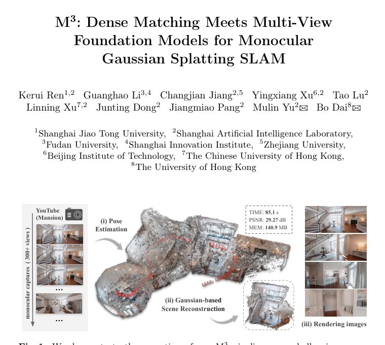 M^3: Dense Matching Meets Multi-View Foundation Models for Monocular Gaussian Splatting SLAM Figure 1