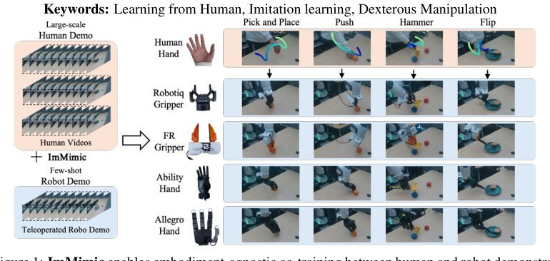 ImMimic: Cross-Domain Imitation from Human Videos via Mapping and Interpolation