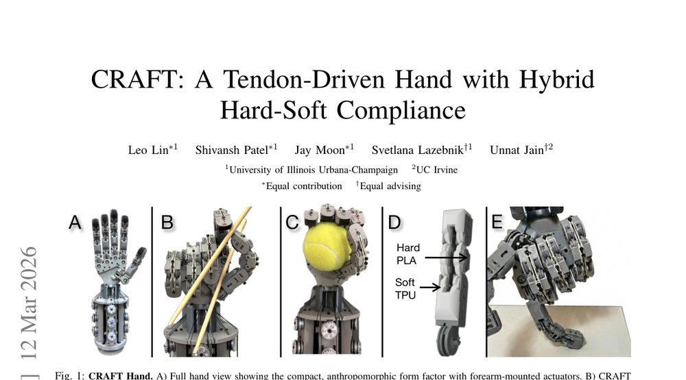 CRAFT: A Tendon-Driven Hand with Hybrid Hard-Soft Compliance figure