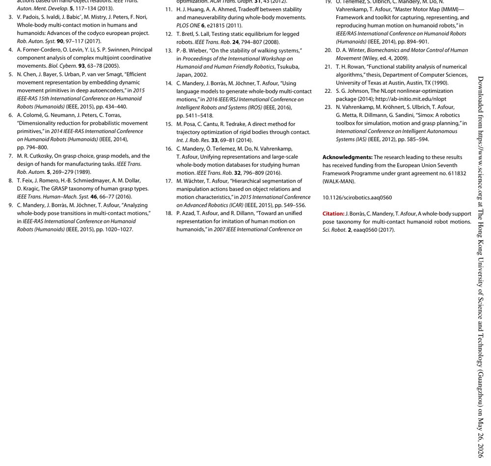 A whole-body support pose taxonomy for multi-contact humanoid robot motions Figure 1