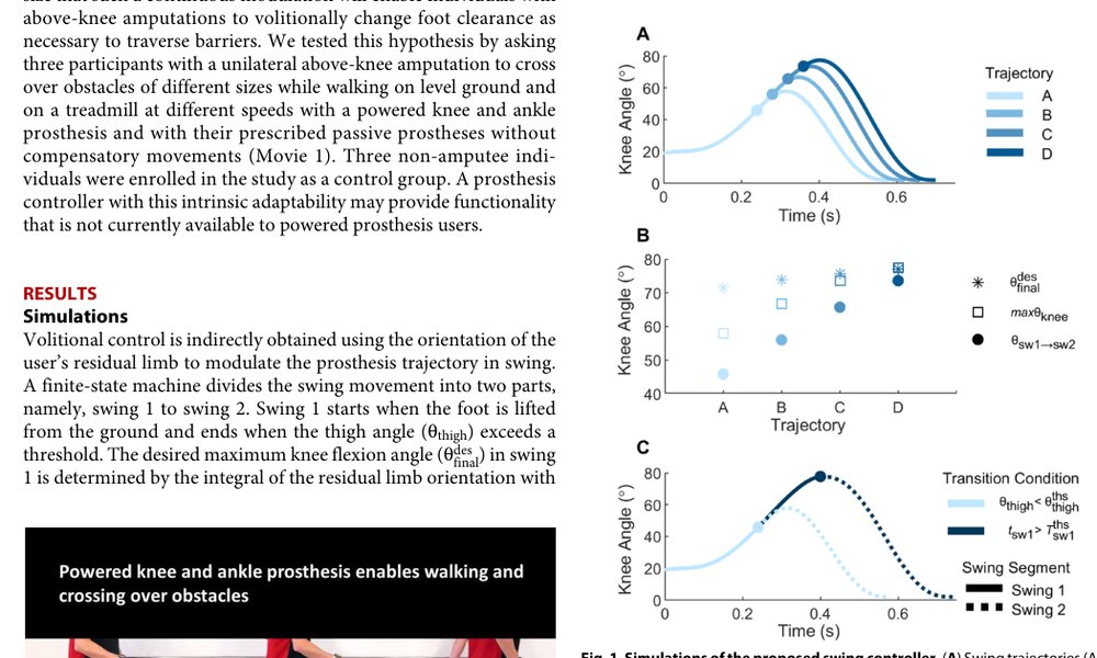 Powered knee and ankle prosthesis with indirect volitional swing control enables level-ground walking and crossing over obstacles Figure 1