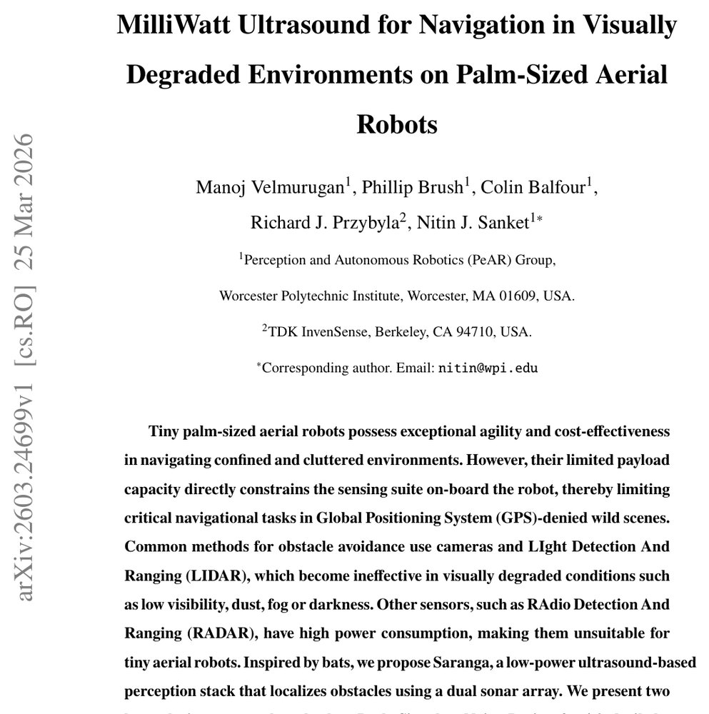 Milliwatt ultrasound for navigation in visually degraded environments on palm-sized aerial robots Figure 1