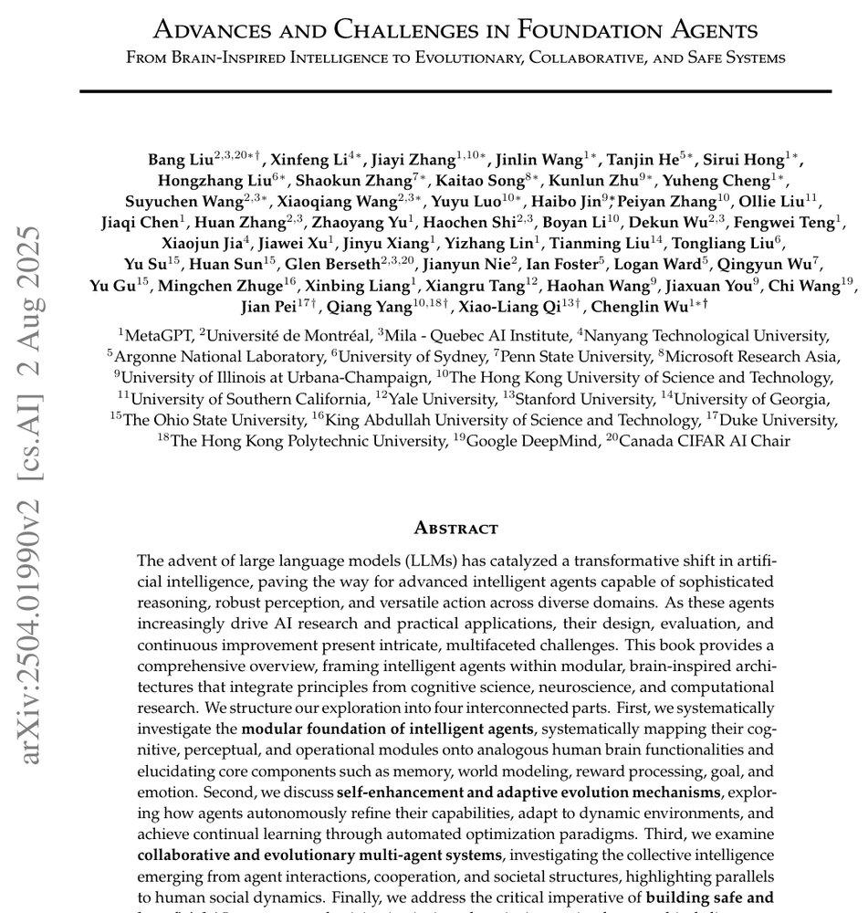 Advances and challenges in foundation agents: From brain-inspired intelligence to evolutionary, collaborative, and safe systems Figure 1