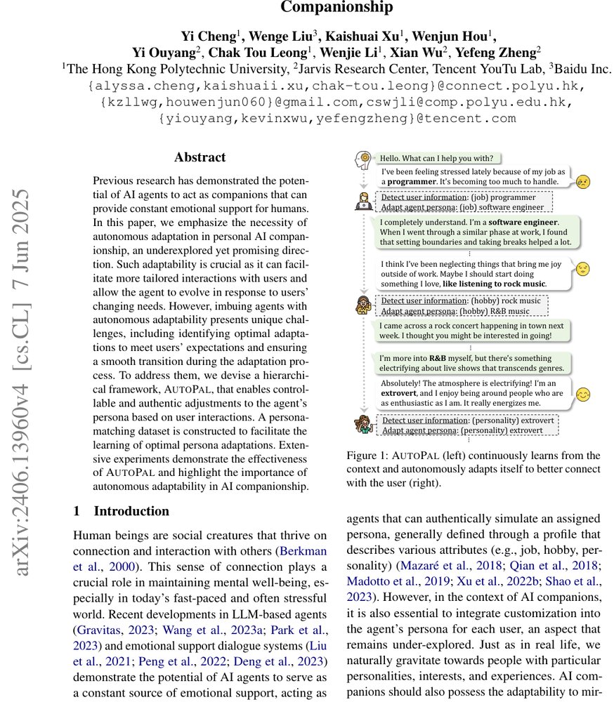 AutoPal: Autonomous Adaptation to Users for Personal AI Companionship Figure 1