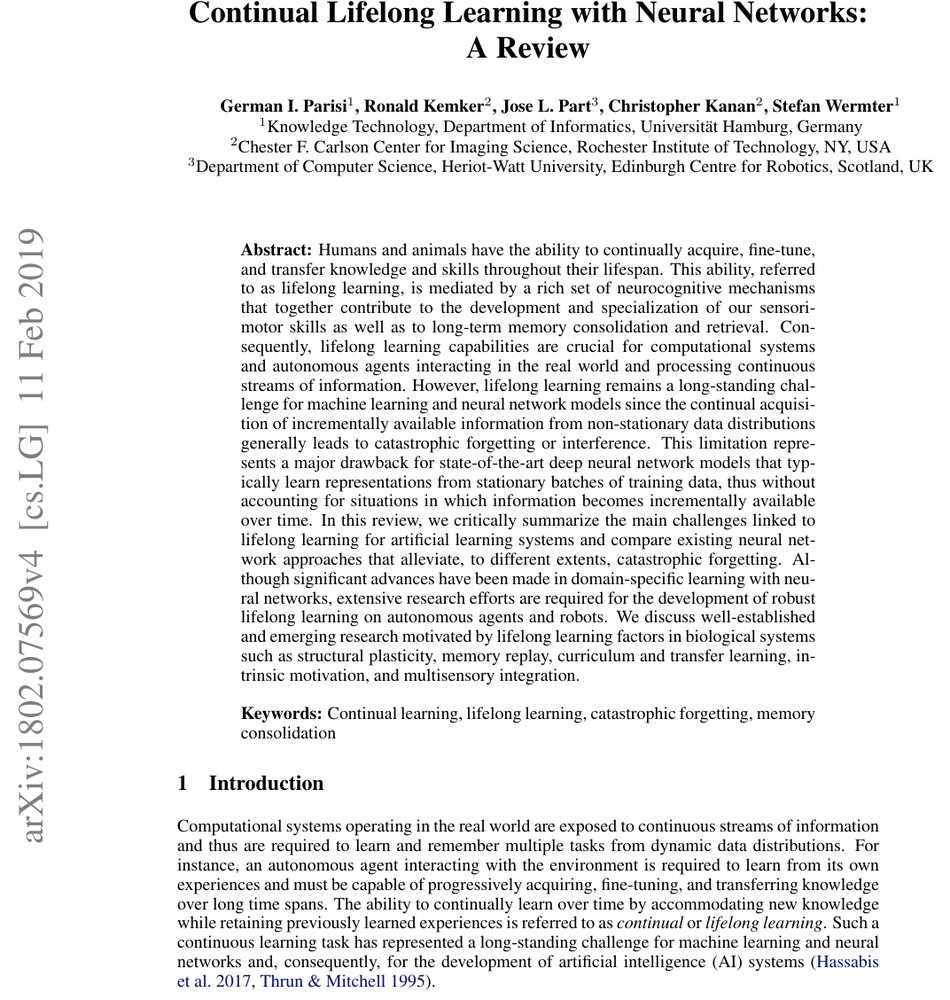 Continual lifelong learning with neural networks: A review Figure 1