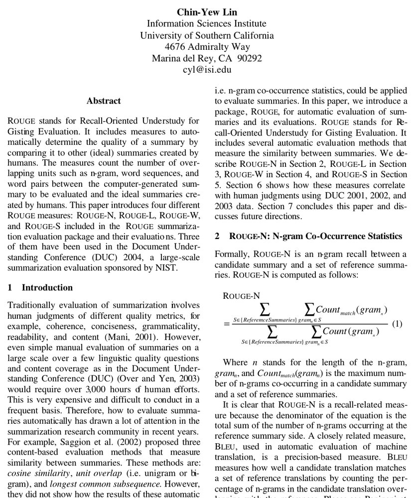 ROUGE: A Package for Automatic Evaluation of Summaries Figure 1